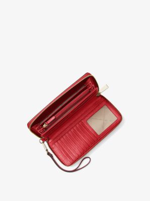 Leather Continental Wristlet in BRIGHT RED | Michael Kors