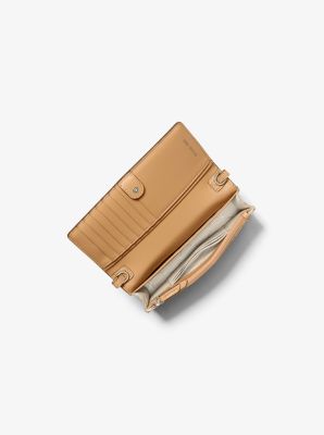 Jet Set Small Signature Logo Print Woven Smartphone Crossbody Bag in PEANUT | Michael Kors