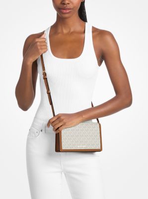 Umh&auml;ngetasche Marlowe Medium mit Signature-Logomuster in VANILLE/EICHELBRAUN | Michael Kors