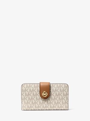 MK Pop Charm Medium Signature Logo Wallet in VANILLA/ACORN | Michael Kors