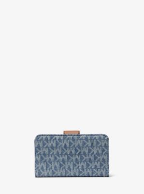MK Pop Charm Medium Signature Logo Print Denim Wallet