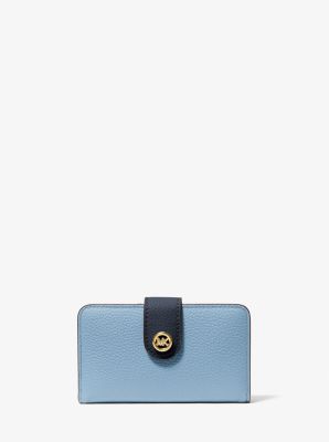 Mittelgroße Brieftasche Aus Gekrispeltem Leder In Blockfarben Mit Mk Pop-Detail