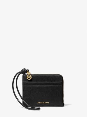 Jet Set Small Pebbled Leather Card Case Wristlet in BLACK | Michael Kors