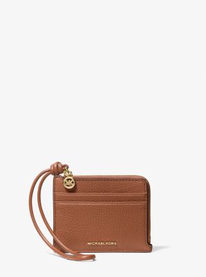 Jet Set Small Pebbled Leather Card Case Wristlet in LUGGAGE | Michael Kors
