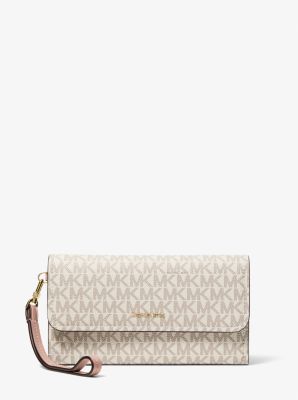 Jet Set Medium Signature Logo Smartphone Wristlet in VANILLA/SOFT PINK | Michael Kors