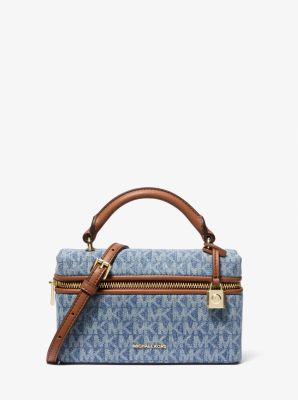 Tr&egrave;s petit sac &agrave; bandouli&egrave;re convertible Jana en denim &agrave; imprim&eacute; &agrave; logo Signature