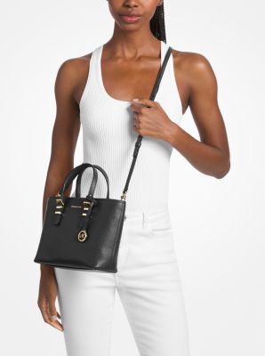 Borsa a tracolla Quinn convertibile piccola in pelle martellata in NERO | Michael Kors