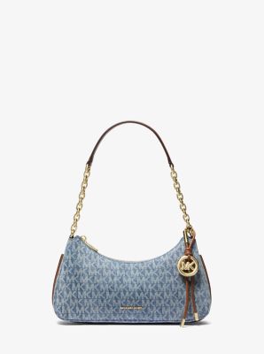 MK Pochette Nolita Medium Aus Denim Mit Signature-Logomuster Mit Kette - Blau