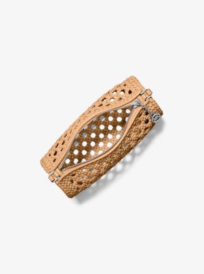 Izzy Small Crocheted Barrel Pochette in PEANUT | Michael Kors