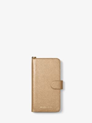 verlangen pond logo Metallic Saffiano Leather Folio Case For iPhone 7/8 | Michael Kors
