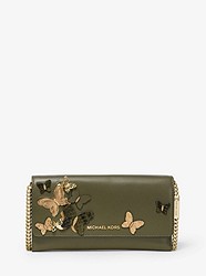 Large Butterfly Embellished Leather Convertible Chain Wallet - OLIVE - 32S9GF5C3K