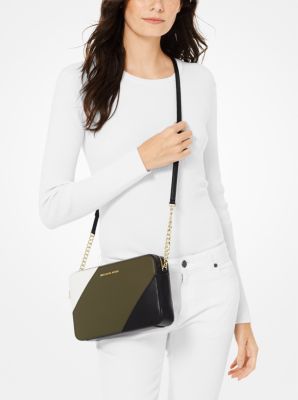 Grand sac &agrave; bandouli&egrave;re en cuir tricolore