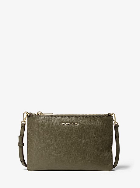 Large Pebbled Leather Double-Pouch Crossbody - OLIVE - 32S9GF5C4L