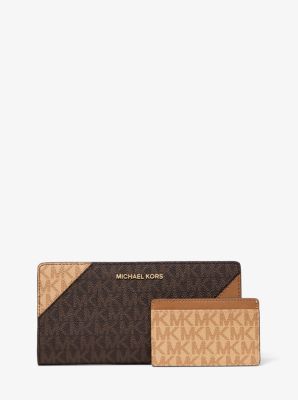 Large Two Tone Logo and Leather Slim Wallet Michael Kors