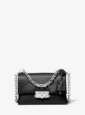 michael kors black leather purse with silver hardware