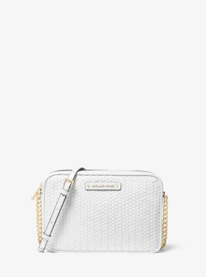 Jet Set Large Woven Leather Crossbody Bag