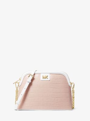 A Michael Kors Large Crossgrain Leather Dome Crossbody Bag