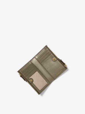 Petit porte-cartes en cuir grain&eacute; &agrave; double fermeture &eacute;clair