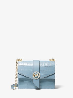 Small Crocodile Embossed Crossbody Bag by Michael Kors Pale Blue