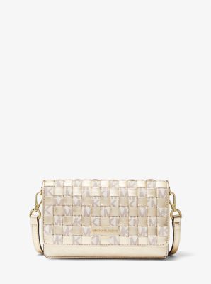 Jet Set Small Woven Metallic and Logo Smartphone Convertible Crossbody Bag