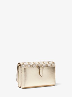 Jet Set Small Woven Metallic and Logo Smartphone Convertible Crossbody Bag