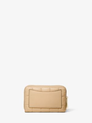 Croc-Effect Small Zip-Around Wallet - Cream