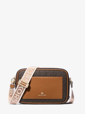Jet Set Large Signature Logo Print Woven Crossbody Bag