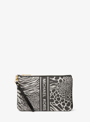 Grande pochette-bracelet Jet Set en jacquard &agrave; motif animalier