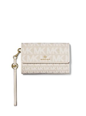 New Michael Kors Jet Set Charm Signature Logo Medium Top Zip Wristlet