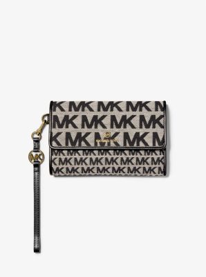 Cartera Jet Set grande de jacquard con logotipo, compartimento para smartphone y adorno in NATURAL/NEGRO | Michael Kors
