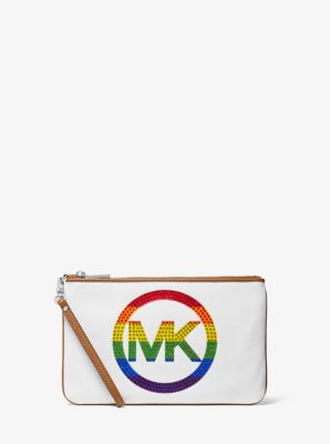 PRIDE Jet Set Large Embellished Logo Canvas Pouch Michael Kors