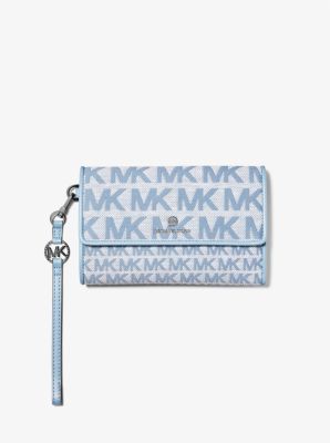 New Michael Kors Jet Set Charm Signature Logo Medium Top Zip Wristlet