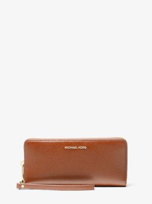 Jet Set Travel Large Pebbled Leather Continental Wallet in LUGGAGE | Michael Kors