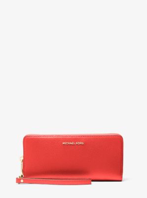 MK Jet Set Travel Large Pebbled Leather Continental Wallet - Red - Michael Kors MICHAEL Michael Kors