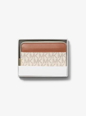 Jet Set Small Signature Logo Zip-Around Card Case in VANILLA/ACORN | Michael Kors