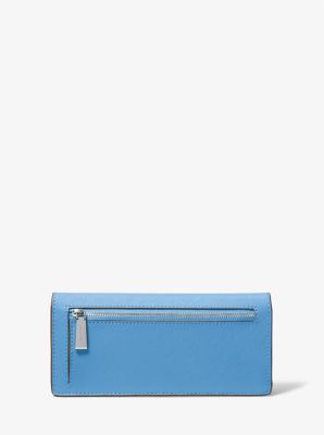 Grand portefeuille Jet Set en cuir Saffiano à bouton-pression à l’avant