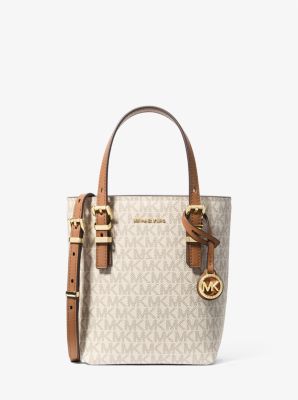 MICHAEL KORS QUINN EXTRA-SMALL SIGNATURE LOGO AND LEATHER CONVERTIBLE TOTE BAG 