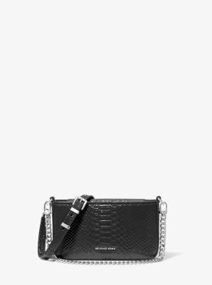 Thumbnail - MK Wandelbare Umhängetasche Bryant Small Aus Leder Mit Schlangenprägung - Schwarz - Michael Kors