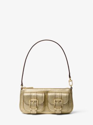 Wandelbare Pochette Zoe Small aus gekrispeltem Leder in Metallic-Optik