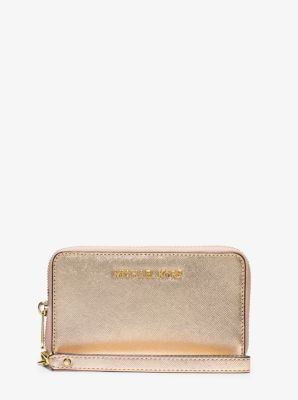 Travel Large Metallic Leather Smartphone Wristlet