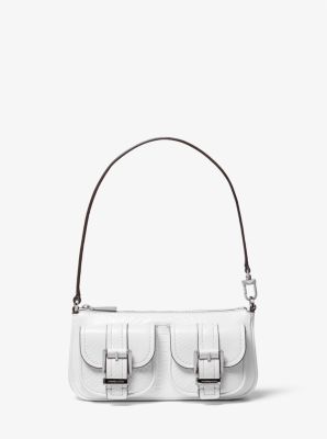 Michael Kors Zoe Small Snake Embossed Leather Convertible Pochette In White