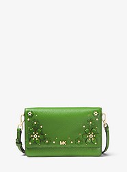 Floral Embellished Pebbled Leather Convertible Crossbody - TRUE GREEN - 32T8GF5C3Y