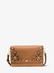 Floral Embellished Pebbled Leather Convertible Crossbody - ACORN - 32T8GF5C3Y