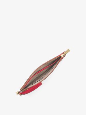 Medium Floral Embellished Pebbled Leather Pouch