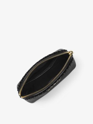 Pochette de voyage de taille moyenne en cuir grain&eacute; festonn&eacute;