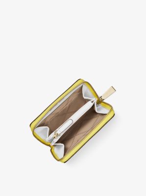 Petit portefeuille en cuir grain&eacute; &agrave; blocs de couleurs