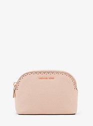 Medium Scalloped Pebbled Leather Travel Pouch - SOFT PINK - 32T8TF9T6I