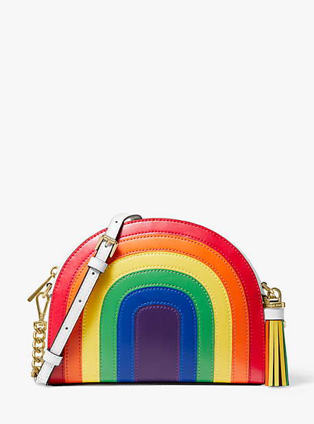 Ginny Rainbow Leather Half-Moon Crossbody Bag