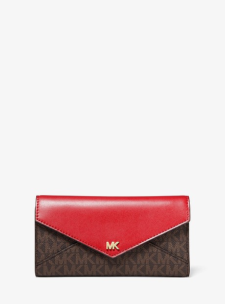 Large Logo and Leather Envelope Wallet - BRN/BRT RED - 32T9GF6E4B
