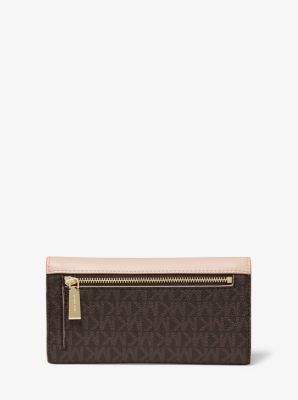 Michael Kors Pink Signature Coated Canvas and Leather Envelope Flap Clutch  Bag Michael Kors